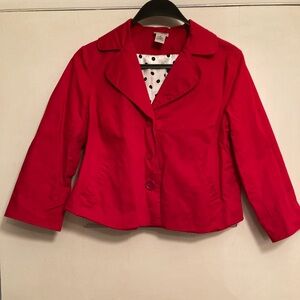 Women’s Size Medium Kim Rogers Vibrant Red Blazer - Cotton/Spandex - Pockets